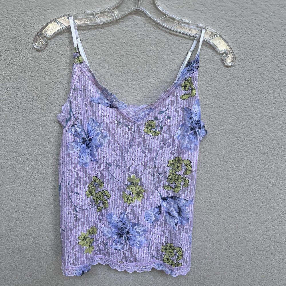 Hanky Panky Daily Lace Camisole Top Floral Pink Blue Green Sheer Cami Large